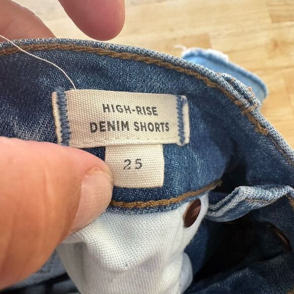 Madewell High Rise Denim Shorts Womens 25 Distressed Frayed Raw Hem Button Fly - Picture 11 of 12